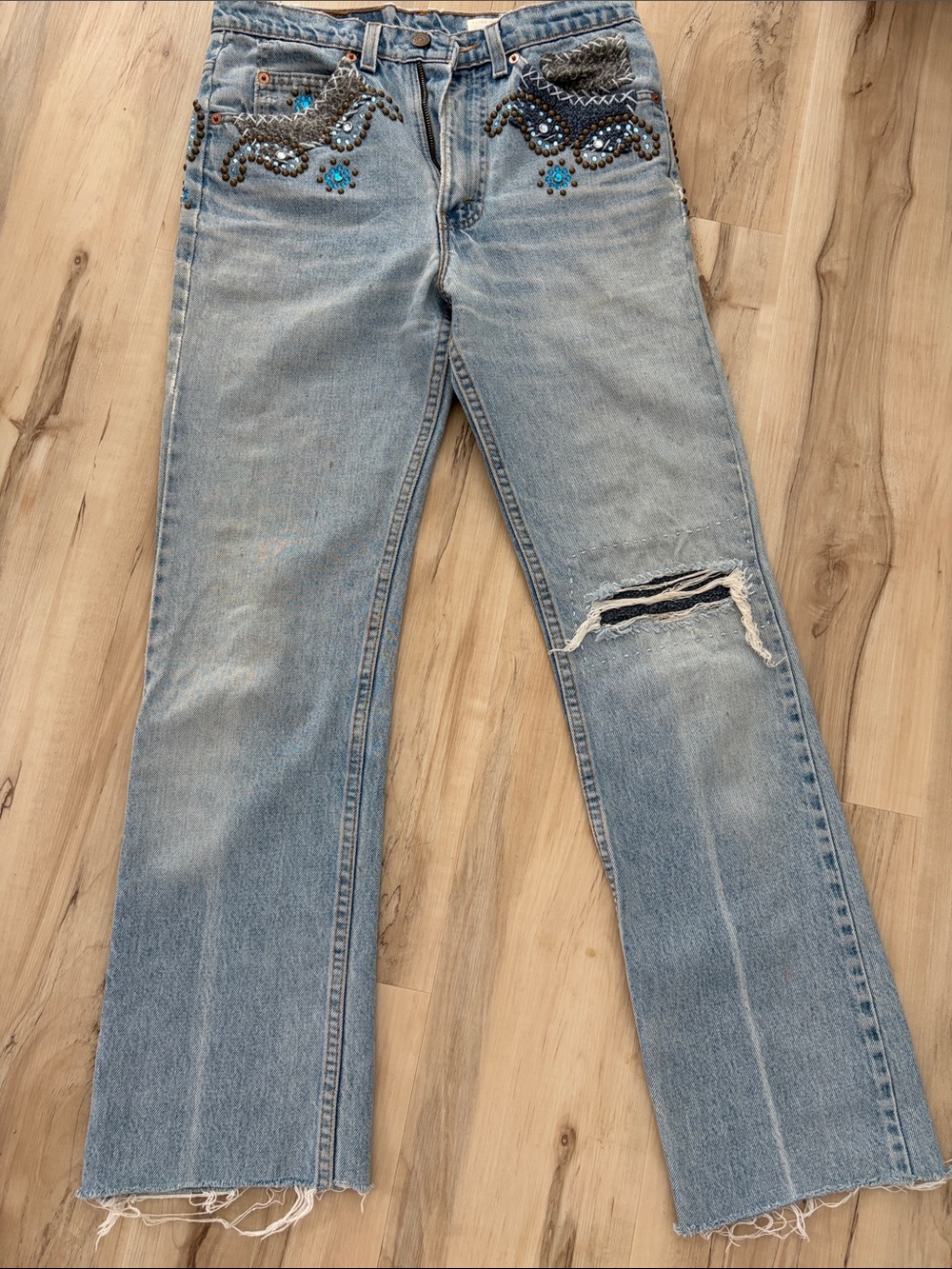 Levi's Light Blue Embellished Wide-Leg Jeans